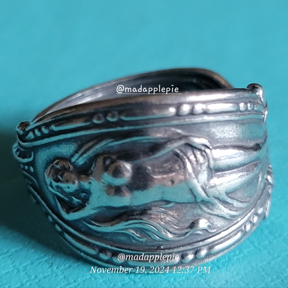 Vintage Sterling Silver Spoon Ring Goddess Woman Nude Muse Nymph Designer #134 - Picture 3 of 10